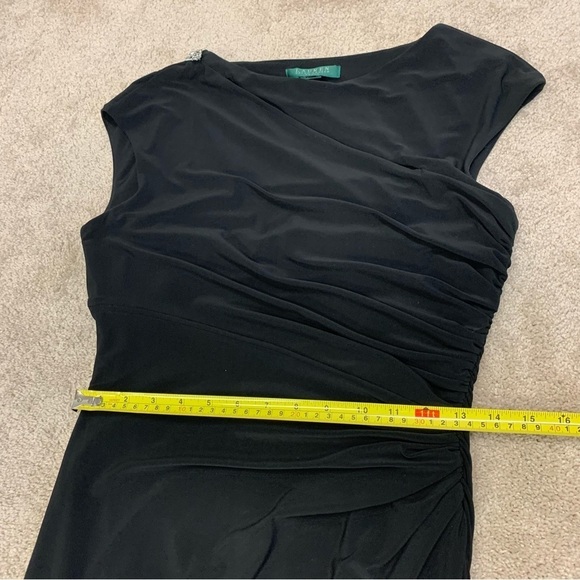 Lauren Ralph Lauren black asymmetrical slit cutout sleeveless ruched dress 8 - Picture 15 of 17